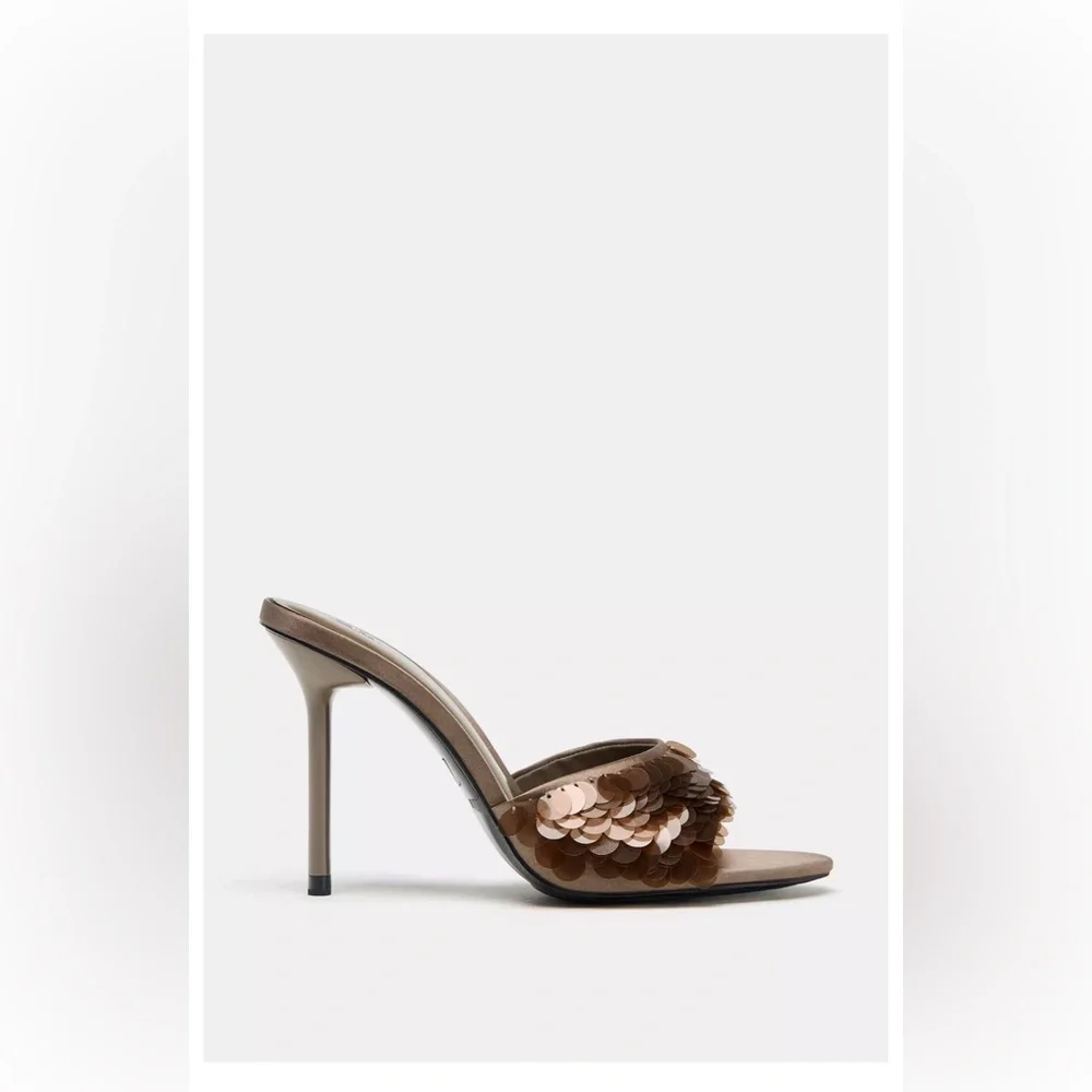 NWT Zara Elegant Brown Sequin Embellished Heels 6.5